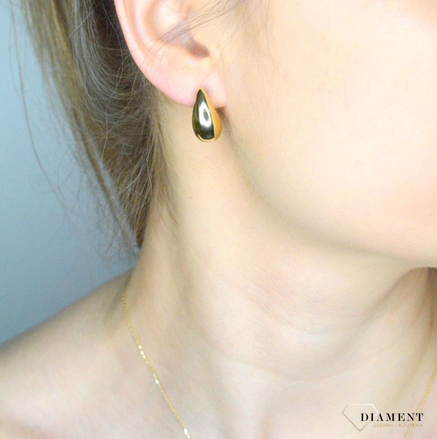 Złote kolczyki krople damskie 585 gładkie wypukłe łezki na sztyft EBTG002 Y S.jpg